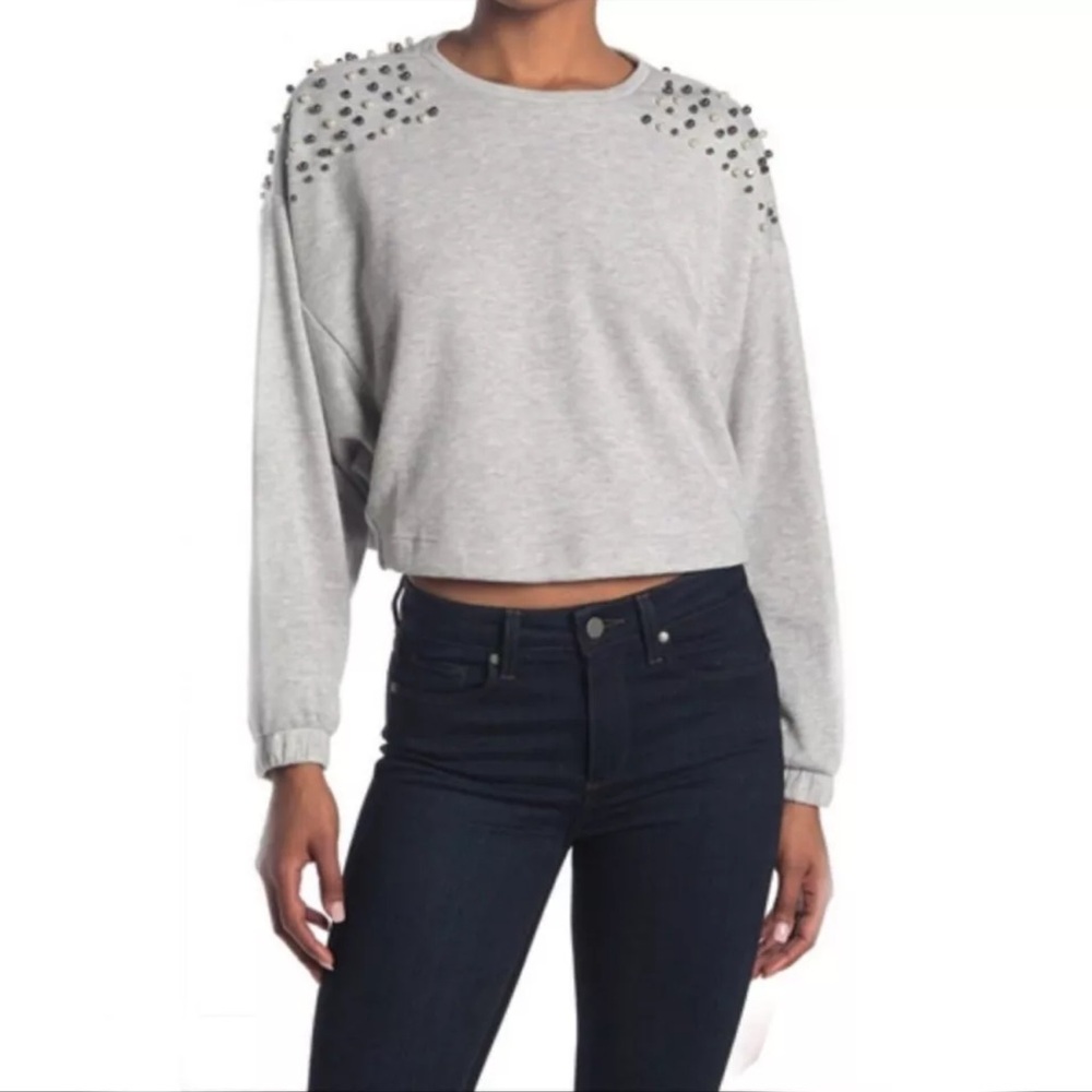 14th & Union Terry Beaded Dolman Oversized Cropped Sweatshirt